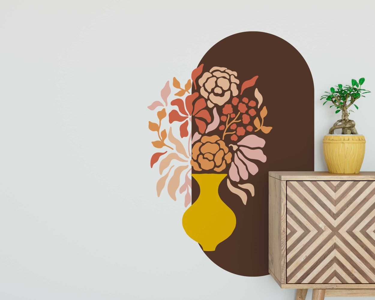 Beautiful Flower Vase Wall Decals For Bedroom Decoration 