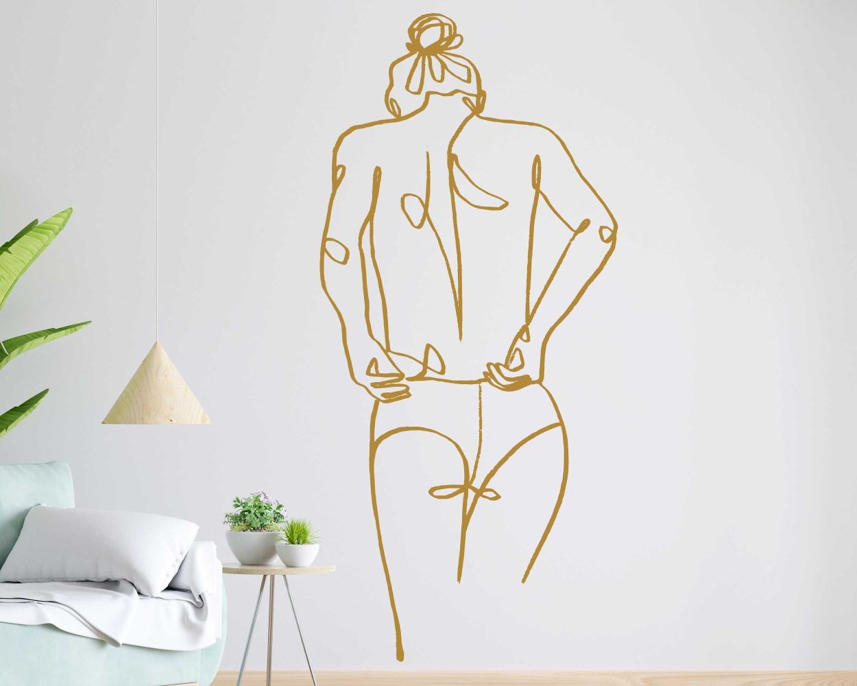 Beautiful Girl Full Back Body One Line Art Wall Stickers For Girl Room Decor 