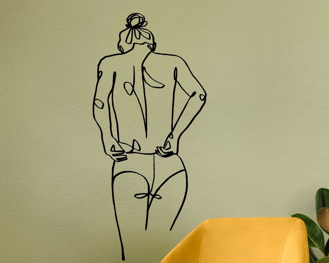 Beautiful Girl Full Back Body One Line Art Wall Decals For Girl Room Decor 