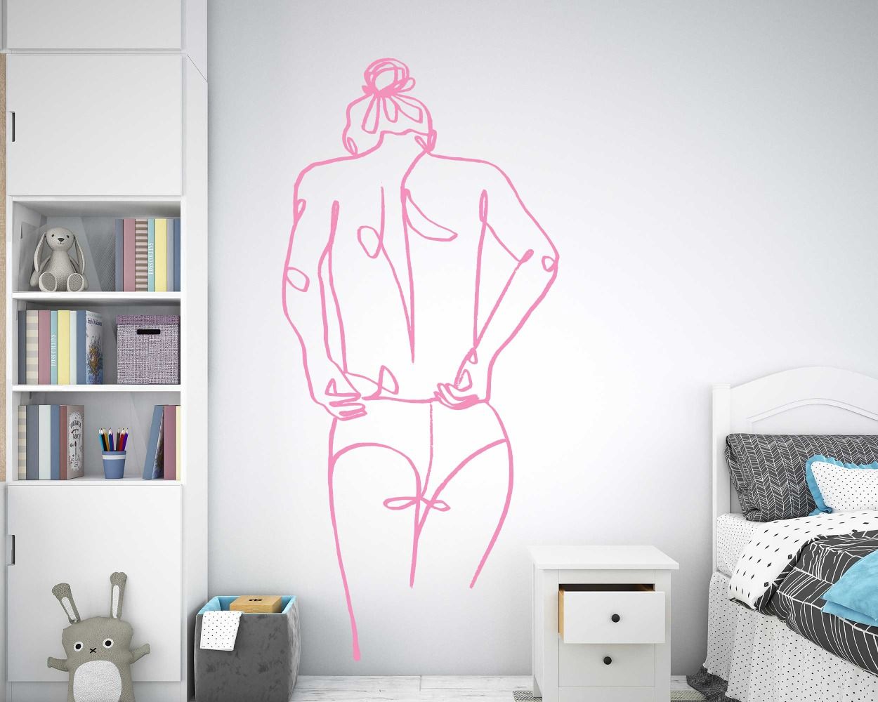 Beautiful Girl Full Back Body One Line Art Wall Decals