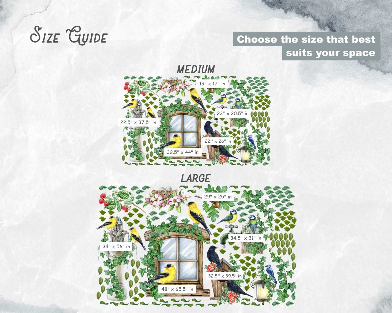 Romantic Little Growing Flowers and Birds Wall Decals for Nursery Decor