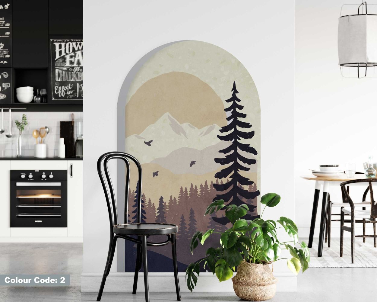 Beautiful Landscape Of Forest And Mountains Arch Wall Stickers 