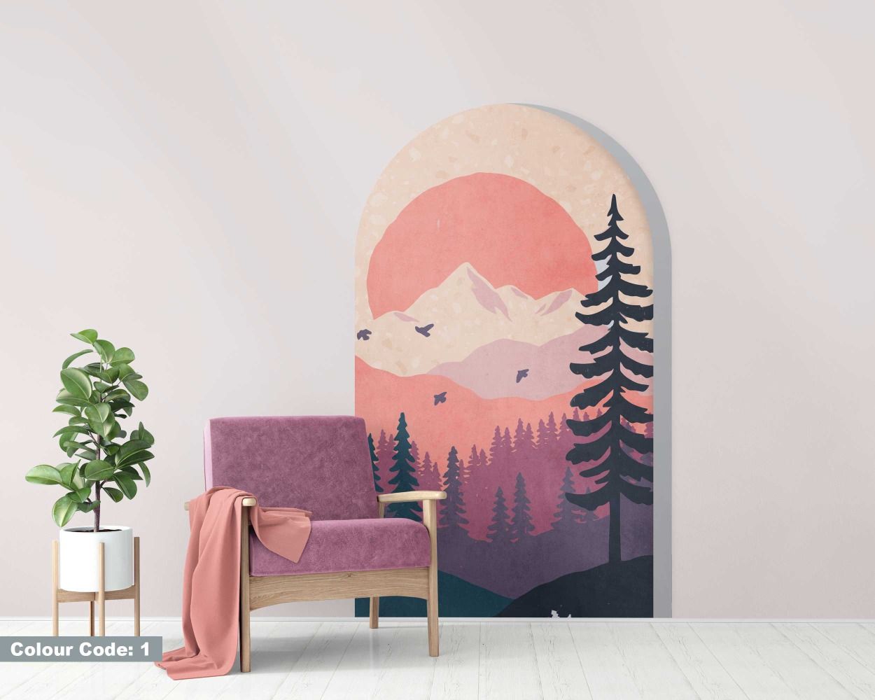 Beautiful Landscape Of Forest And Mountains Arch Wall Decals