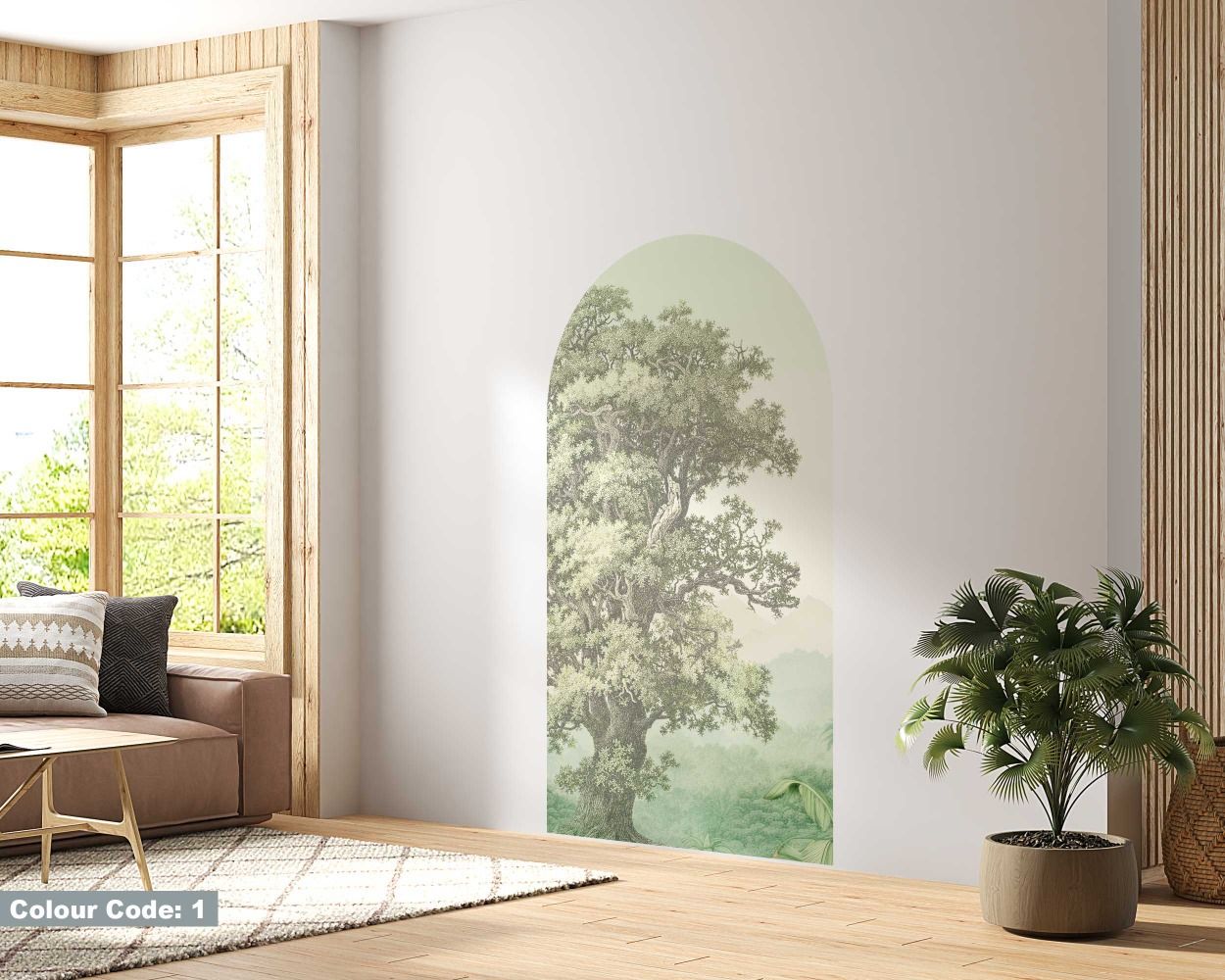 Beautiful Pastel Color Forest Illustration Arch Wall Stickers