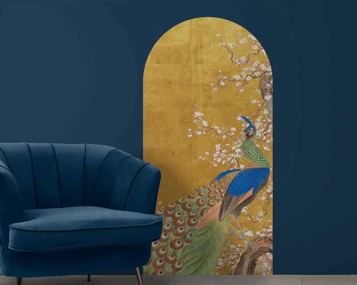 Beautiful Peacock And Cherry Blossom Boho Gold Arch Wall Stickers