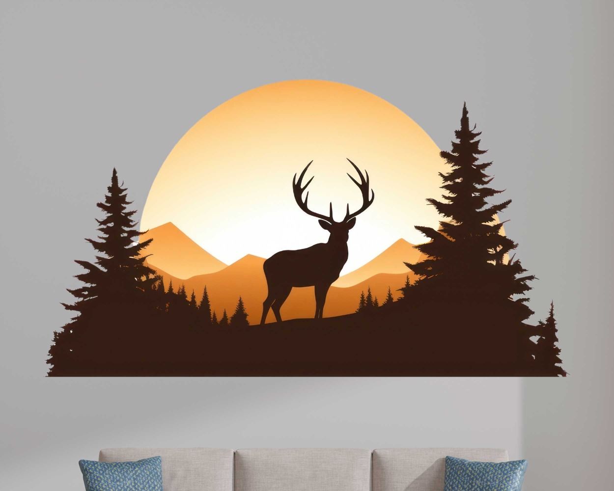 Best Beautiful Reindeer Silhouette In Forest Vinyl Wall Stickers 