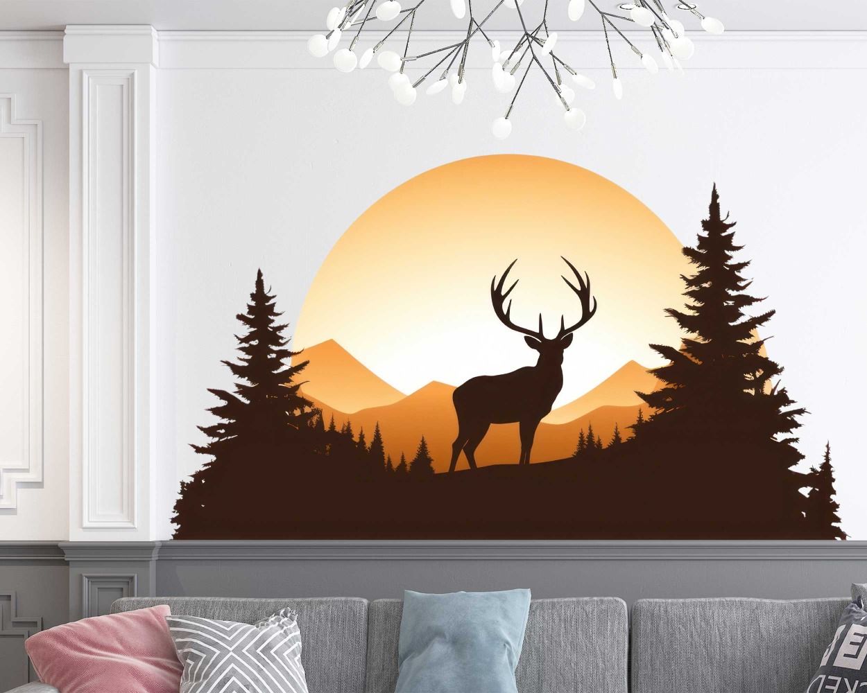 Beautiful Reindeer Silhouette In Forest Wall Stickers 