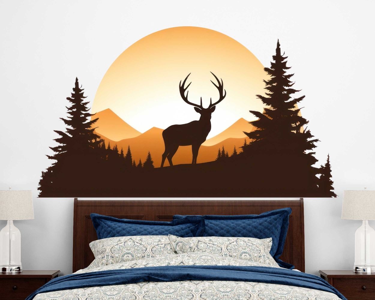 Beautiful Reindeer Silhouette In Forest Wall Decals