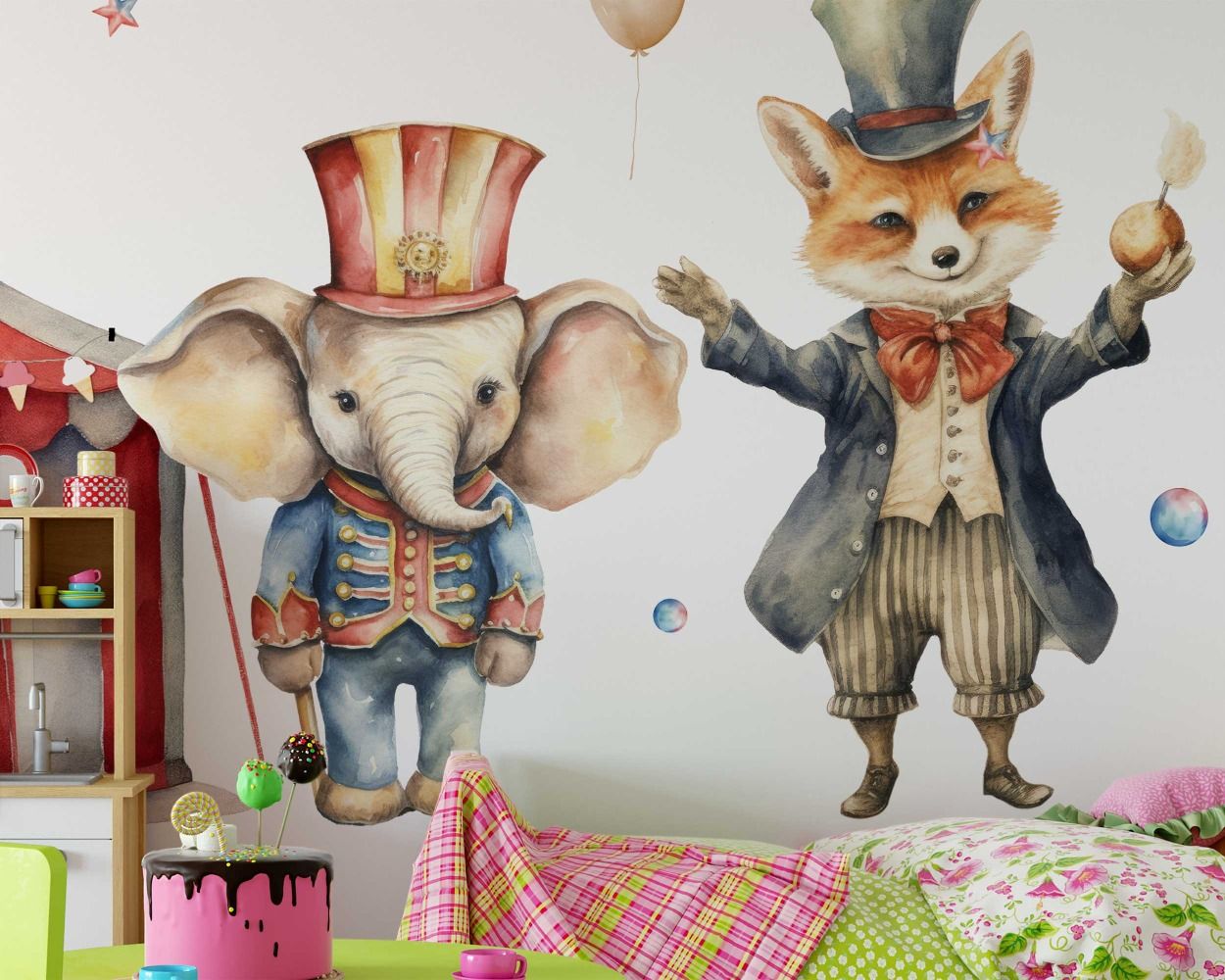Best Beautiful Retro Cute Animal Circus Wall Decals