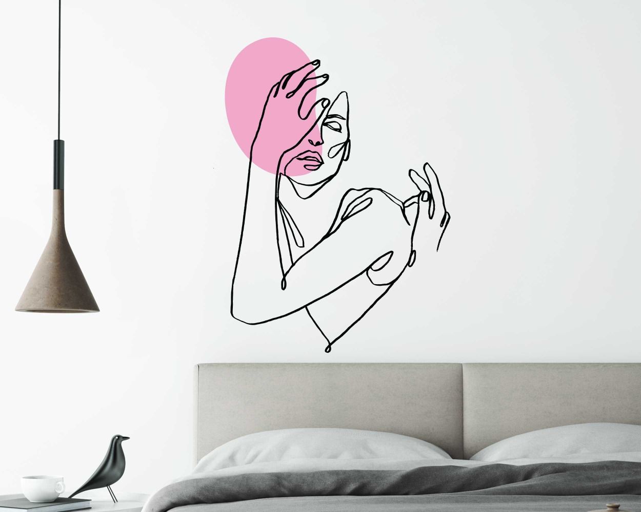 Beautiful Romantic Woman Face One Line Art Wall Decals For Girl Room Decor 