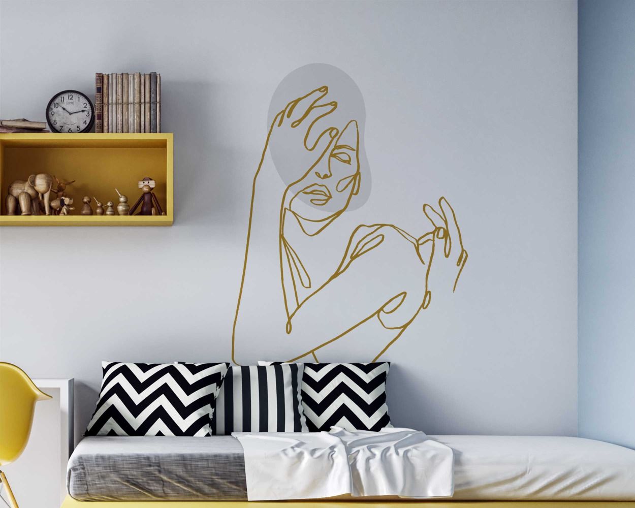 Beautiful Romantic Woman Face One Line Art Wall Stickers For Girl Room Decor 