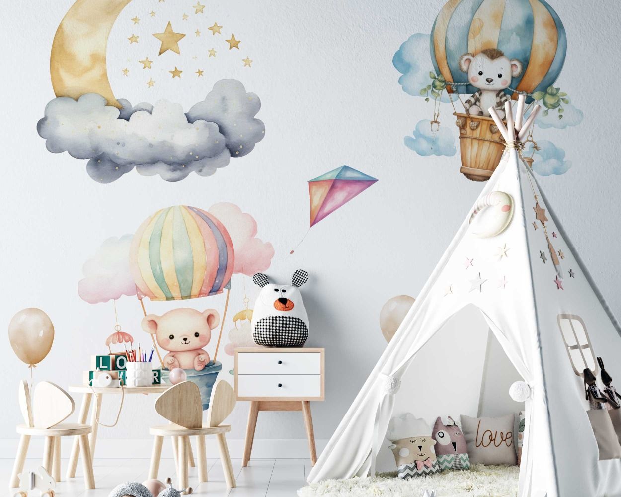 Best Beautiful Cartoon Animal Flying with Hot Air Balloon Stickers for Nursery Decor