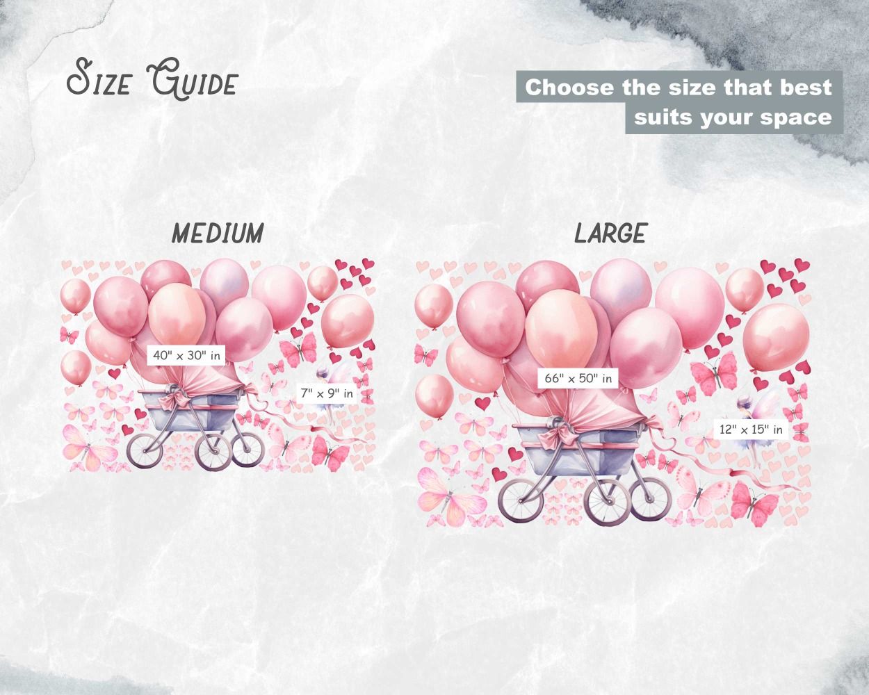 Watercolor Baby Girl Pink Stroller with Balloons Decals