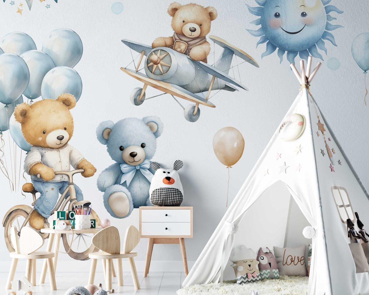 Cute Animal Toys Wall Stickers for Kids Room Decor