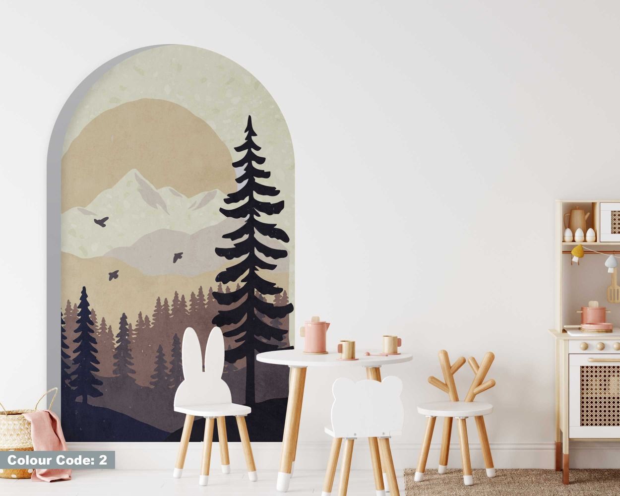 Beautiful Landscape Of Forest And Mountains Arch Wall Decals For Bedroom Decor