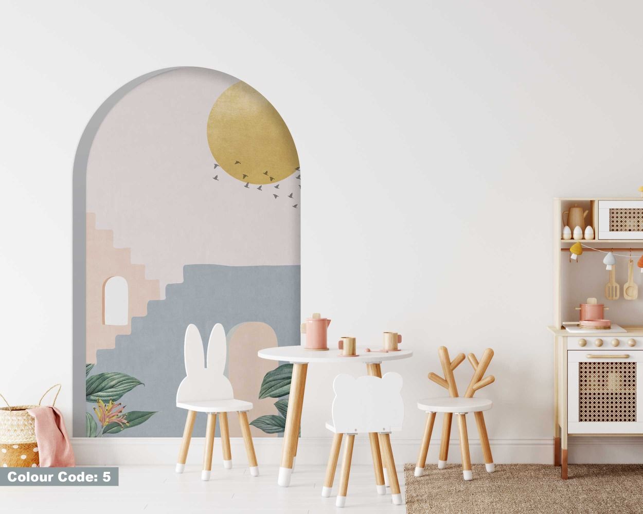 Minimalist Stairs and Sun Design Modern Arch Wall Decals for Home Decor 