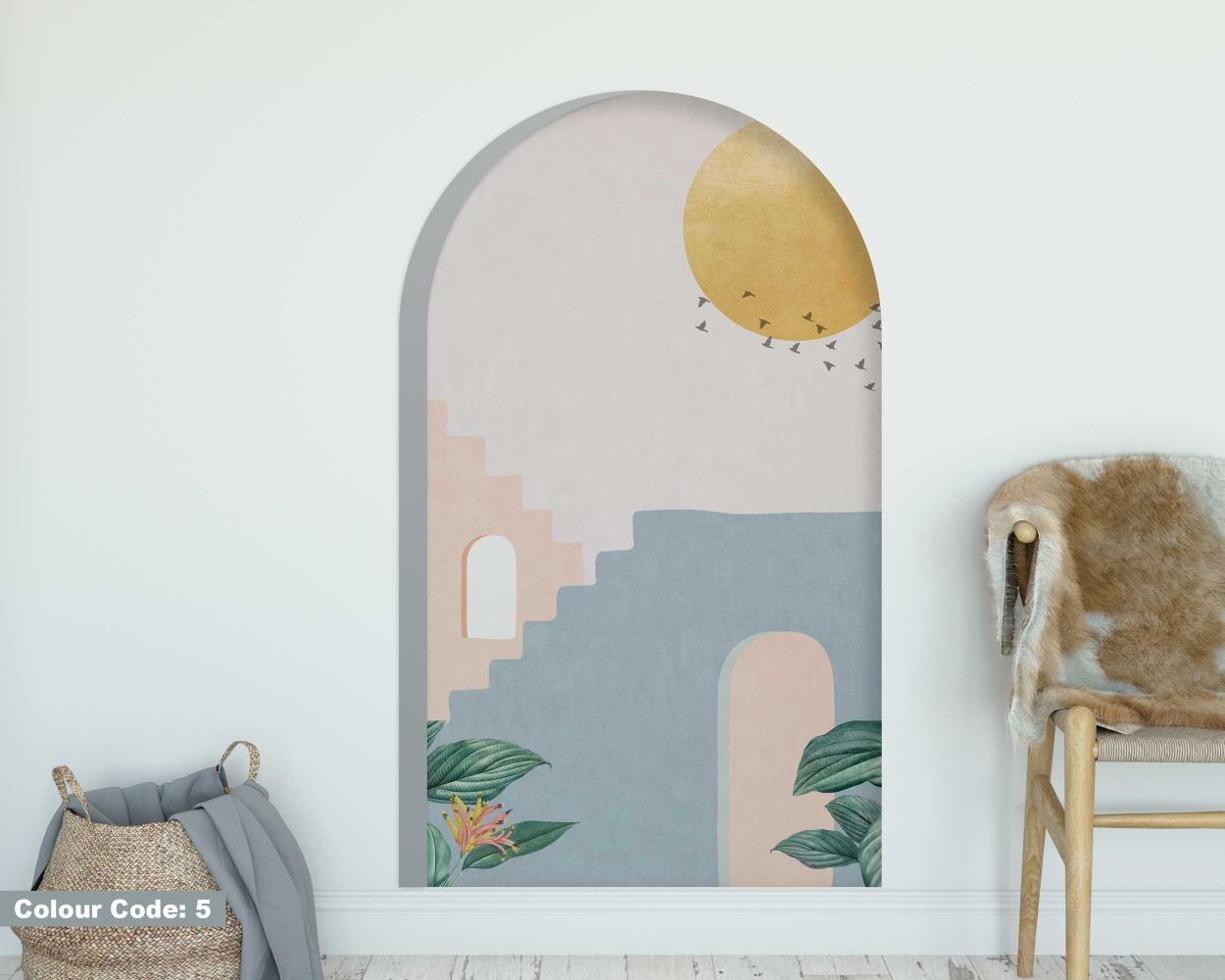 Minimalist Stairs and Sun Design Modern Arch Wall Sticker for Home Decor 