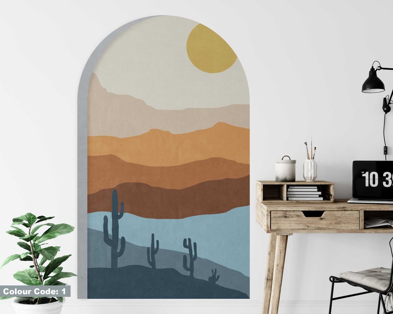Cactus In The Desert With Moon Arch Wall Decals