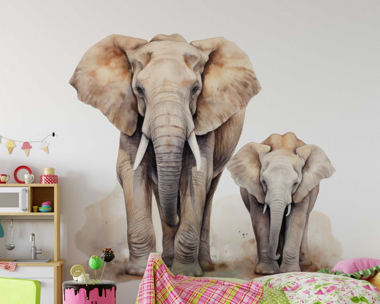 Best Beautiful Elephant And Baby Elephant Vinyl Wall Stickers For Nursery Decor 