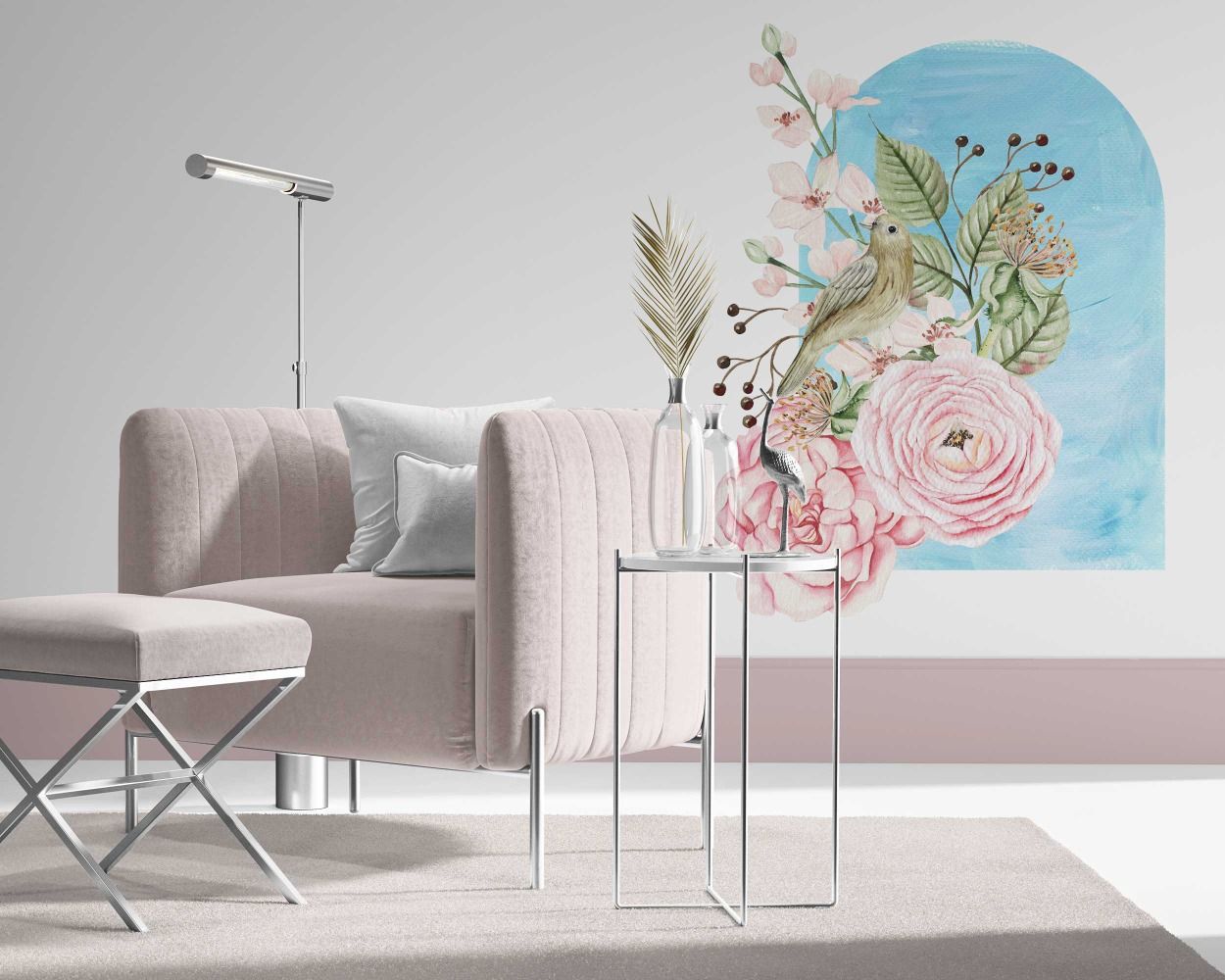 Best Beautiful Flowers With Arch Vinyl Wall Stickers For Bedroom Decor 