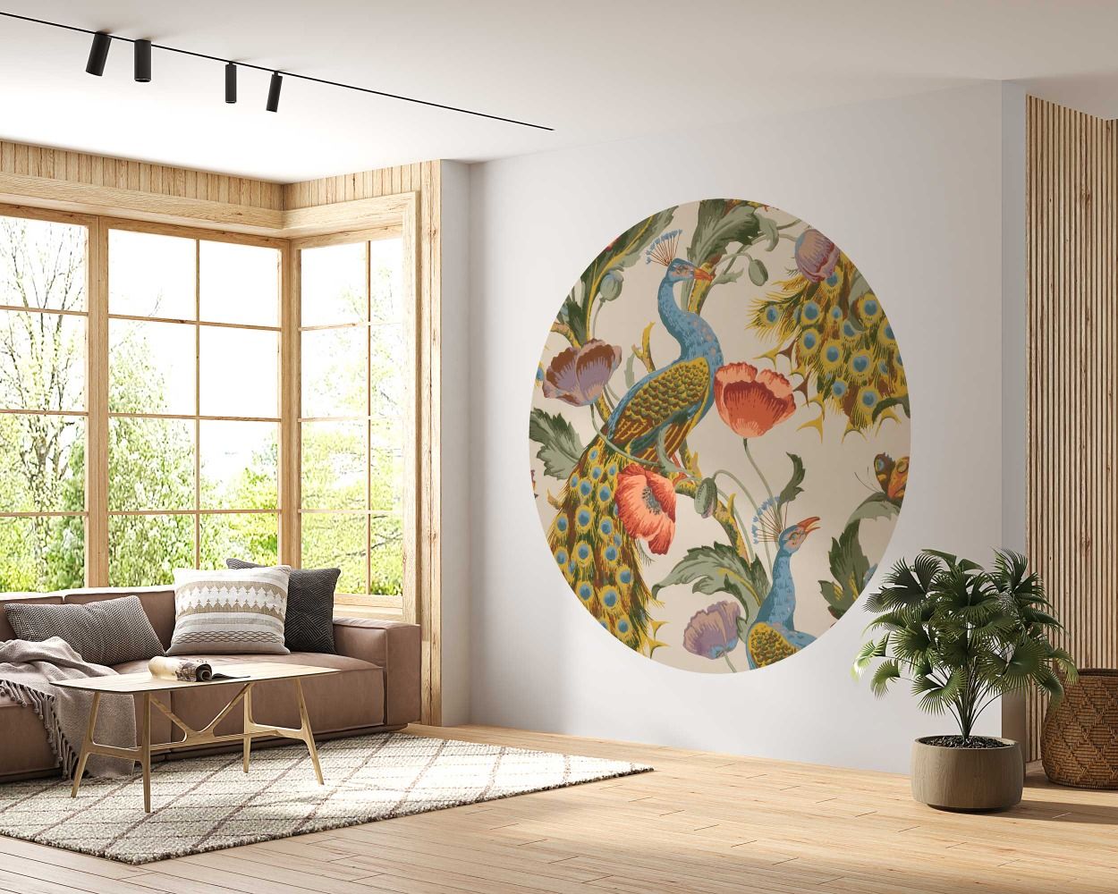 Best Beautiful Peacock and Flowers Circle Form Wall Decals for Bedroom Decor