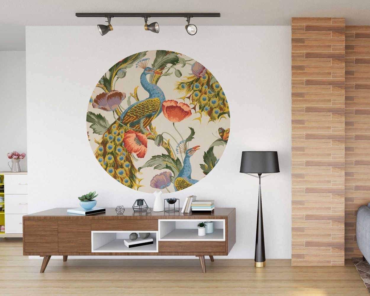 Best Beautiful Peacock and Flowers Circle Form Wall Stickers for Bedroom Decor