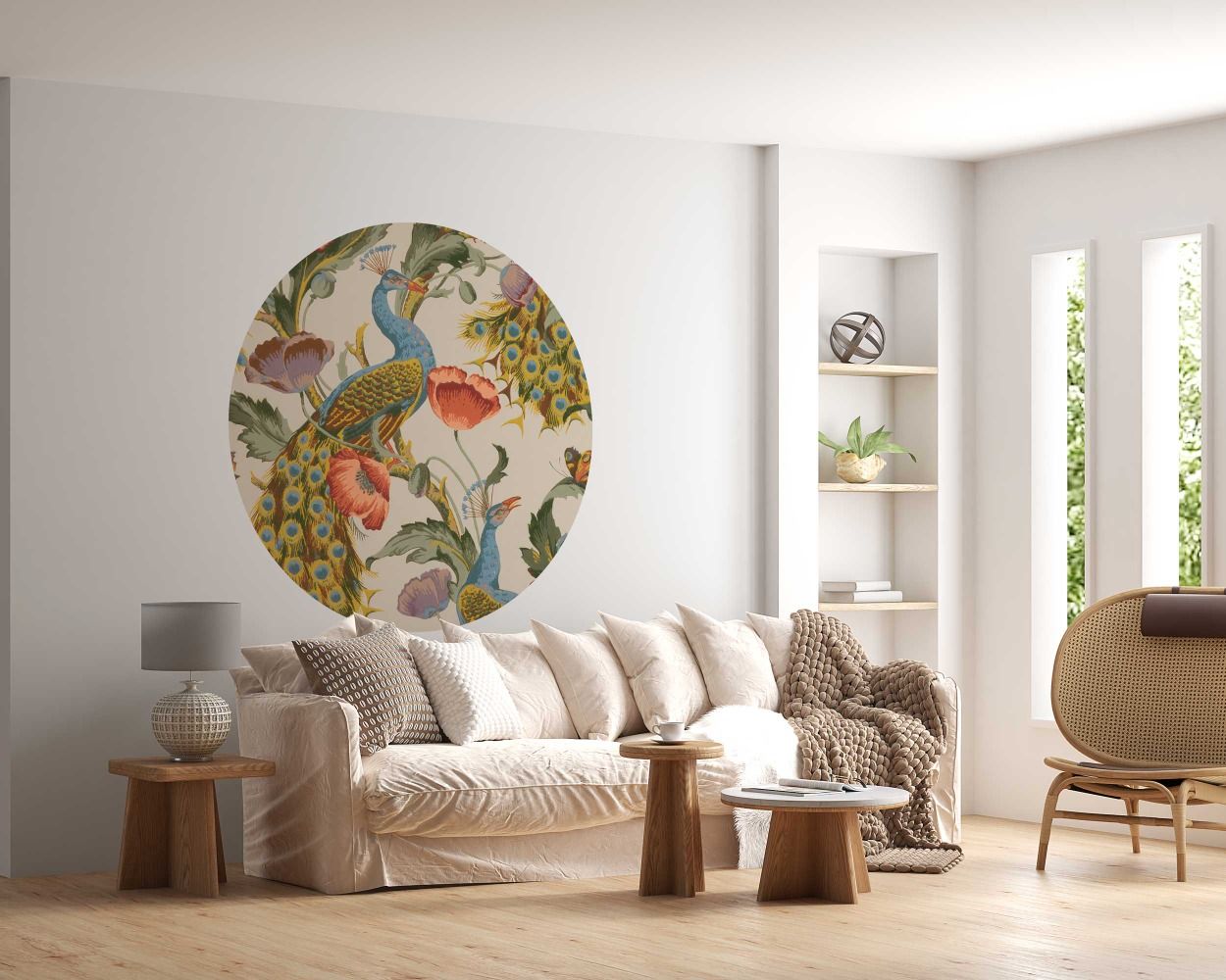 Best Beautiful Peacock and Flowers Circle Form Wall Stickers