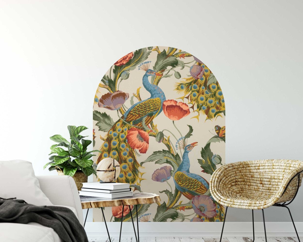 Best Beautiful Peacock and Flowers in Arch Wall Decals for Bedroom Decor