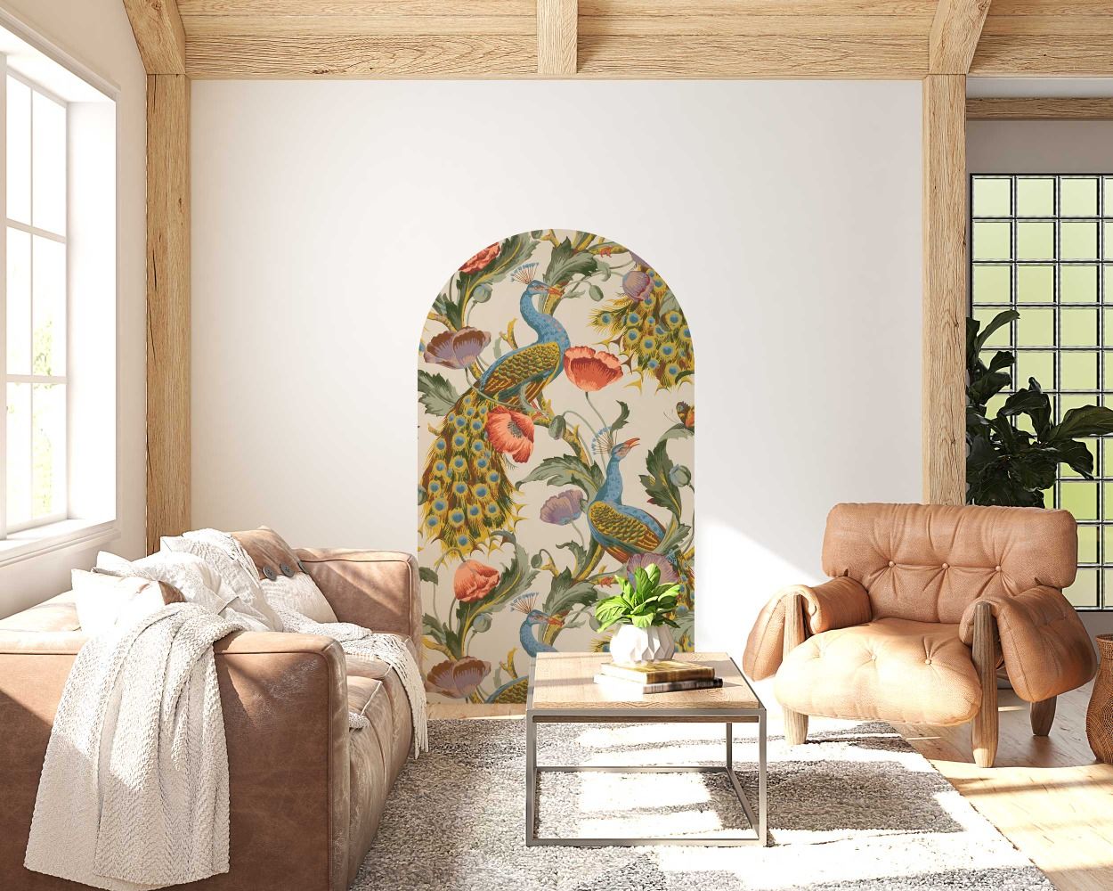 Best Beautiful Peacock and Flowers in Arch Wall Decals