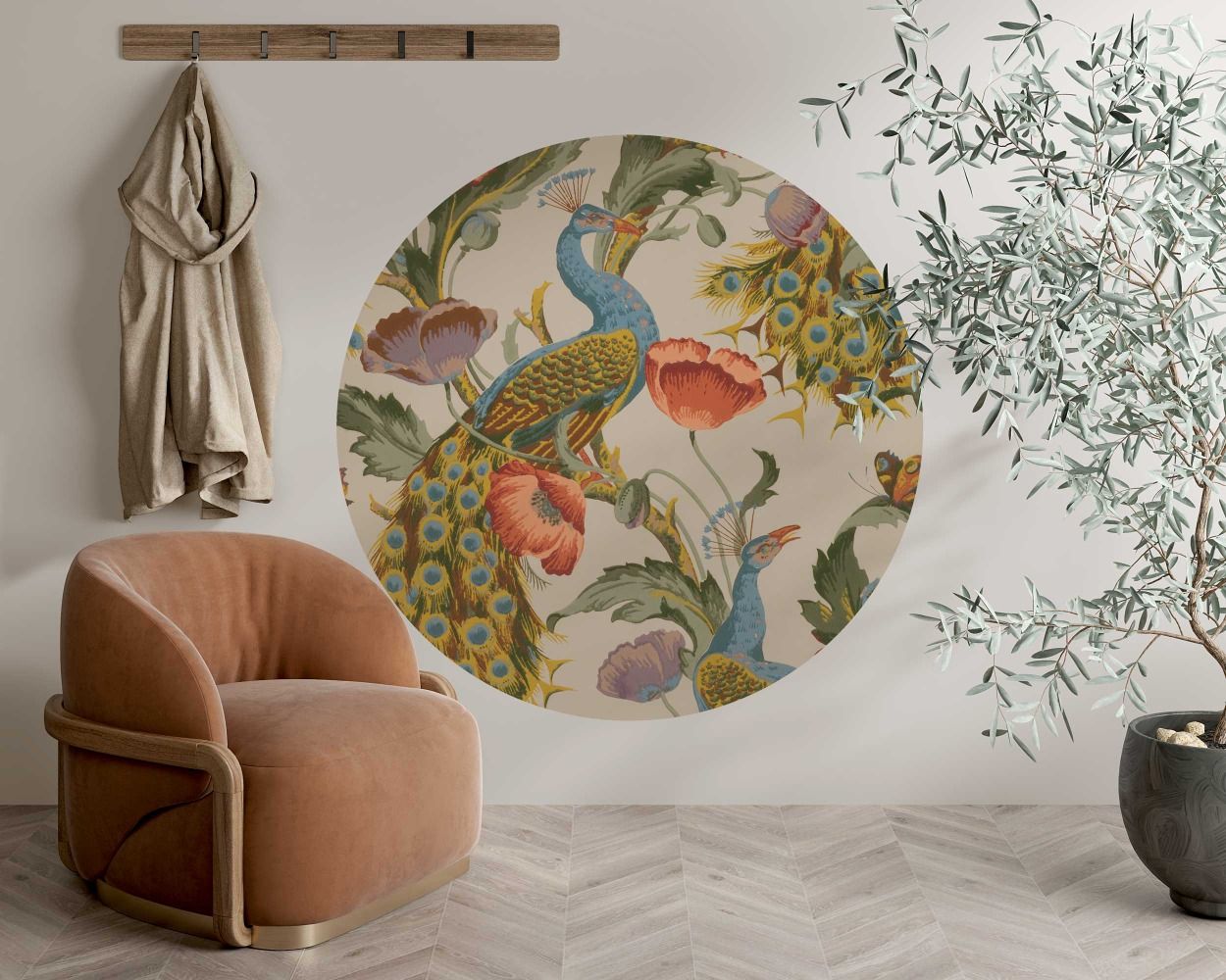 Best Beautiful Peacock and Flowers Circle Form Wall Decals