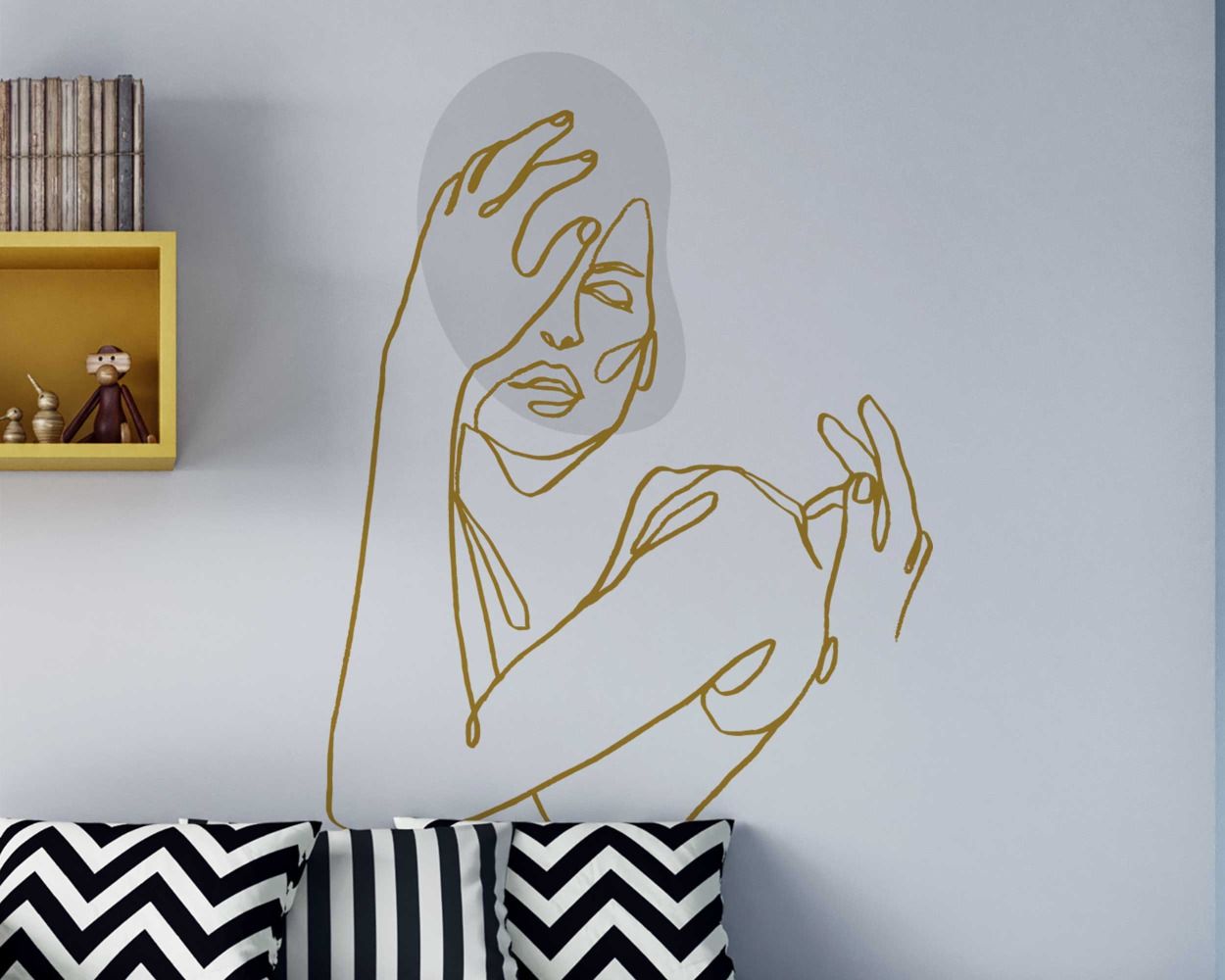 Beautiful Romantic Woman Face One Line Art Wall Decals