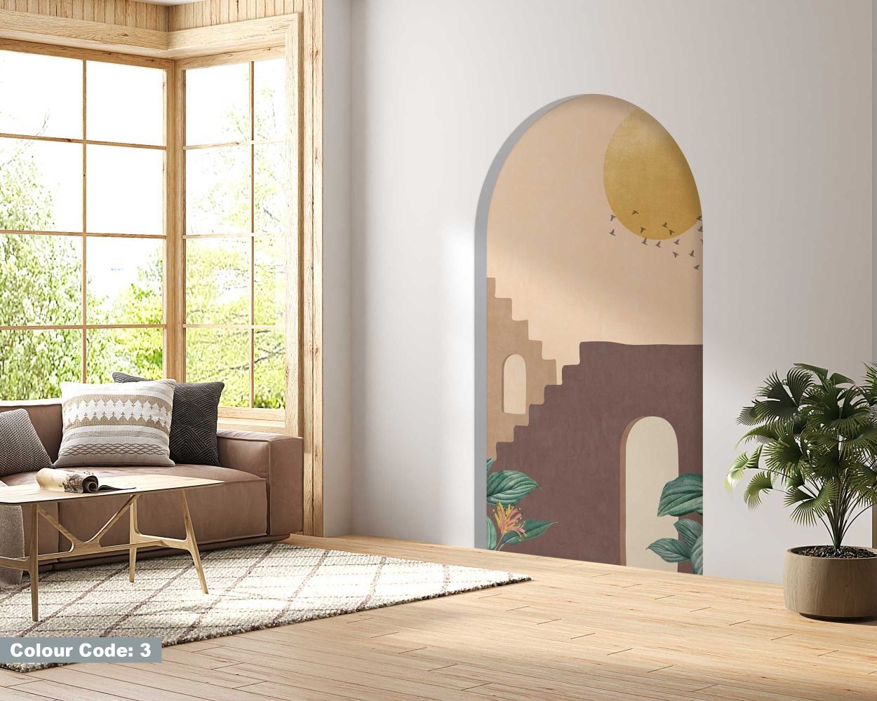 Minimalist Stairs and Sun Design Modern Arch Wall Sticker for Interior Decor 