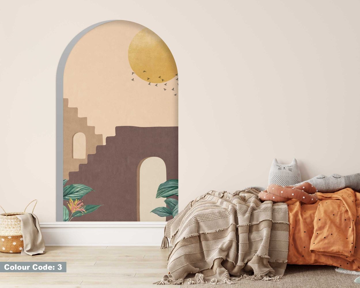 Minimalist Stairs and Sun Design Modern Arch Wall Decals for Interior Decor 