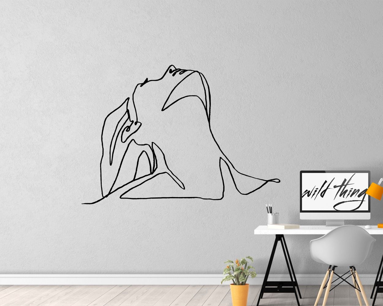 Best Beautiful Woman Looking Up One Line Art Wall Decals 