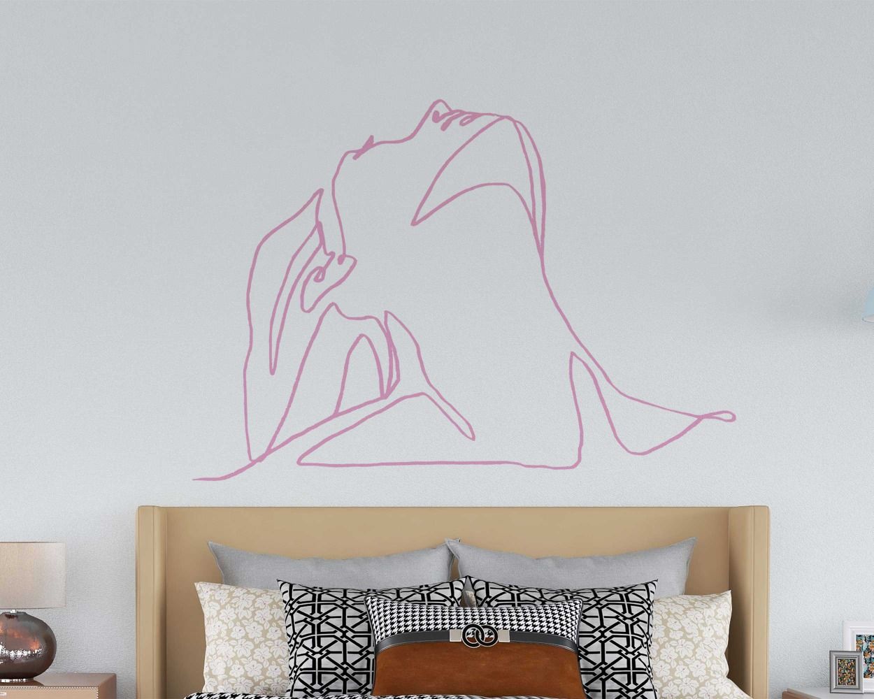 Beautiful Woman Looking Up One Line Art Wall Stickers