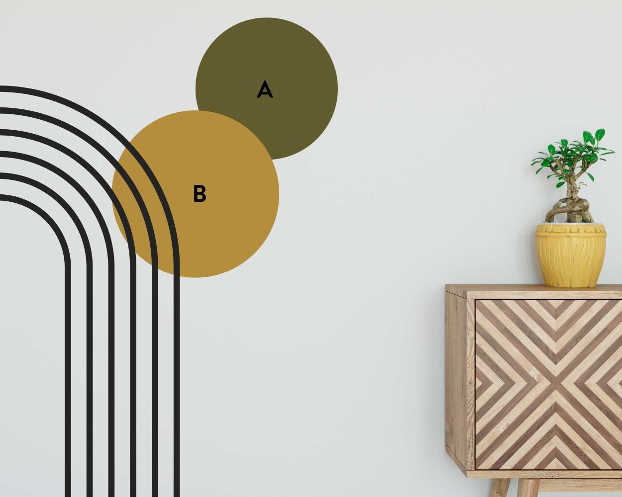 Bohemian Abstract Half Line Arch With Circle Wall Stickers For Interior Decor 