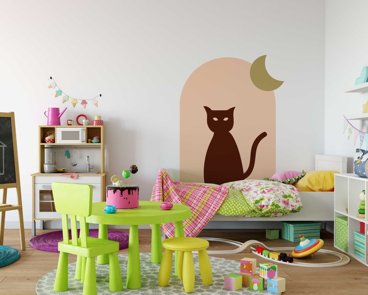 Bohemian Abstract Moon Cat And Arch Vinyl Wall Stickers For Interior Decor 