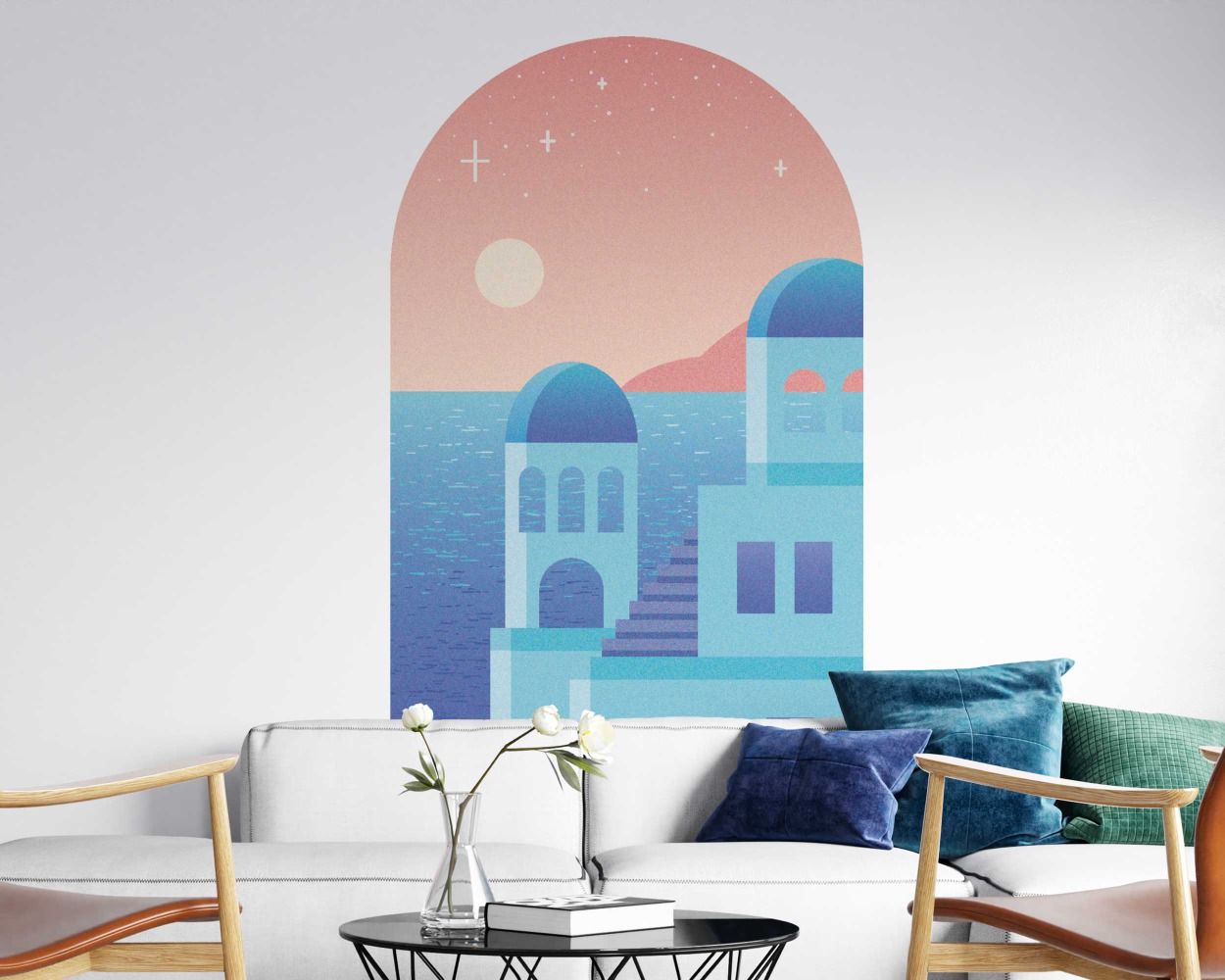 Best Boho Summer Old City With Stairs Pattern Arch Shape Wall Stickers 