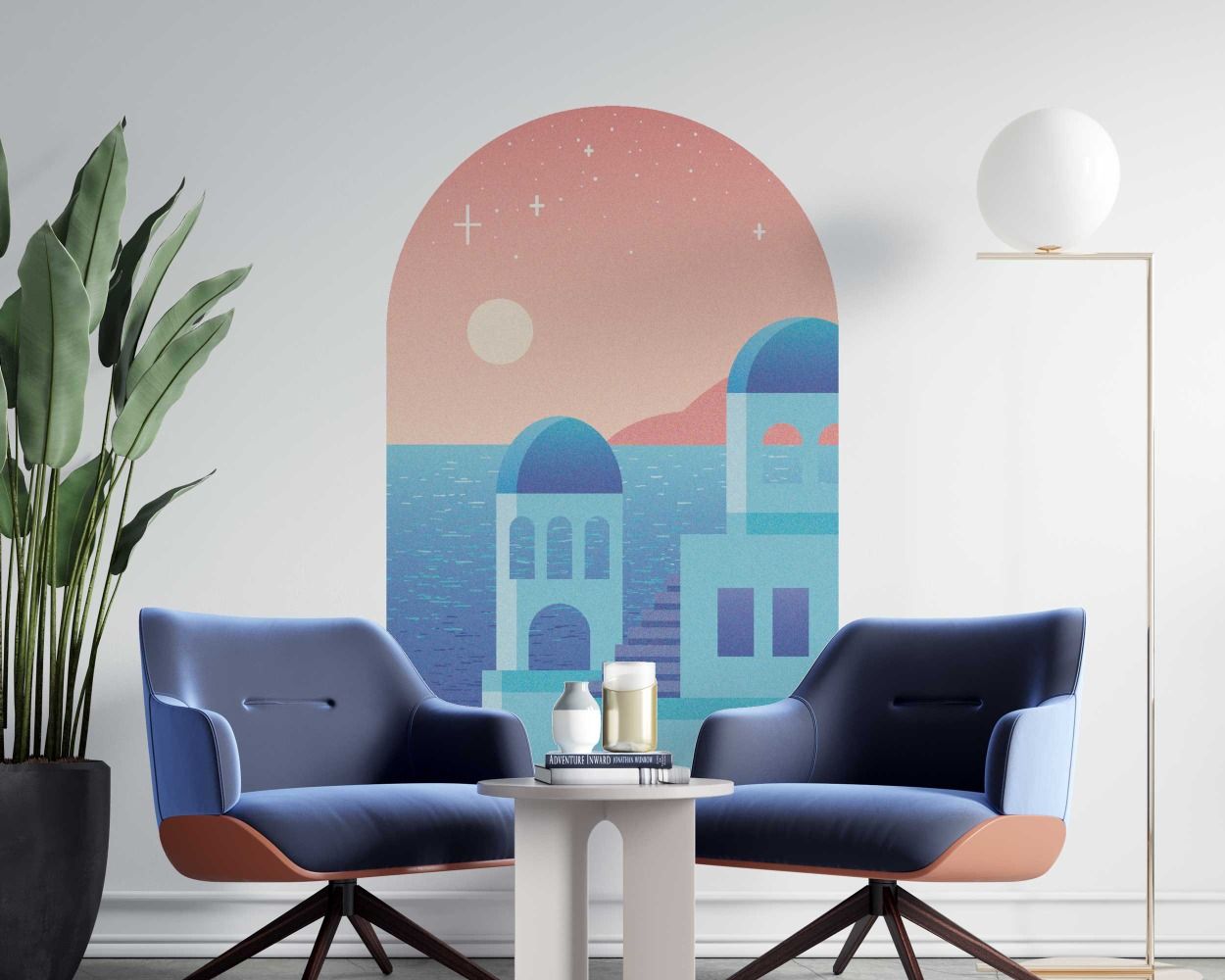 Best Boho Summer Old City With Stairs Pattern Arch Shape Wall Decals