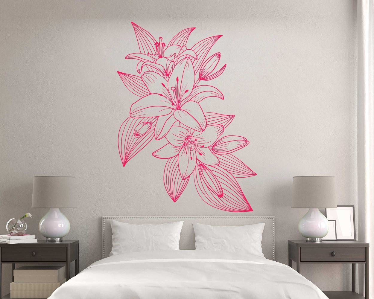 Best Beautiful Lily Flowers And Leaves Outline Wall Stickers 