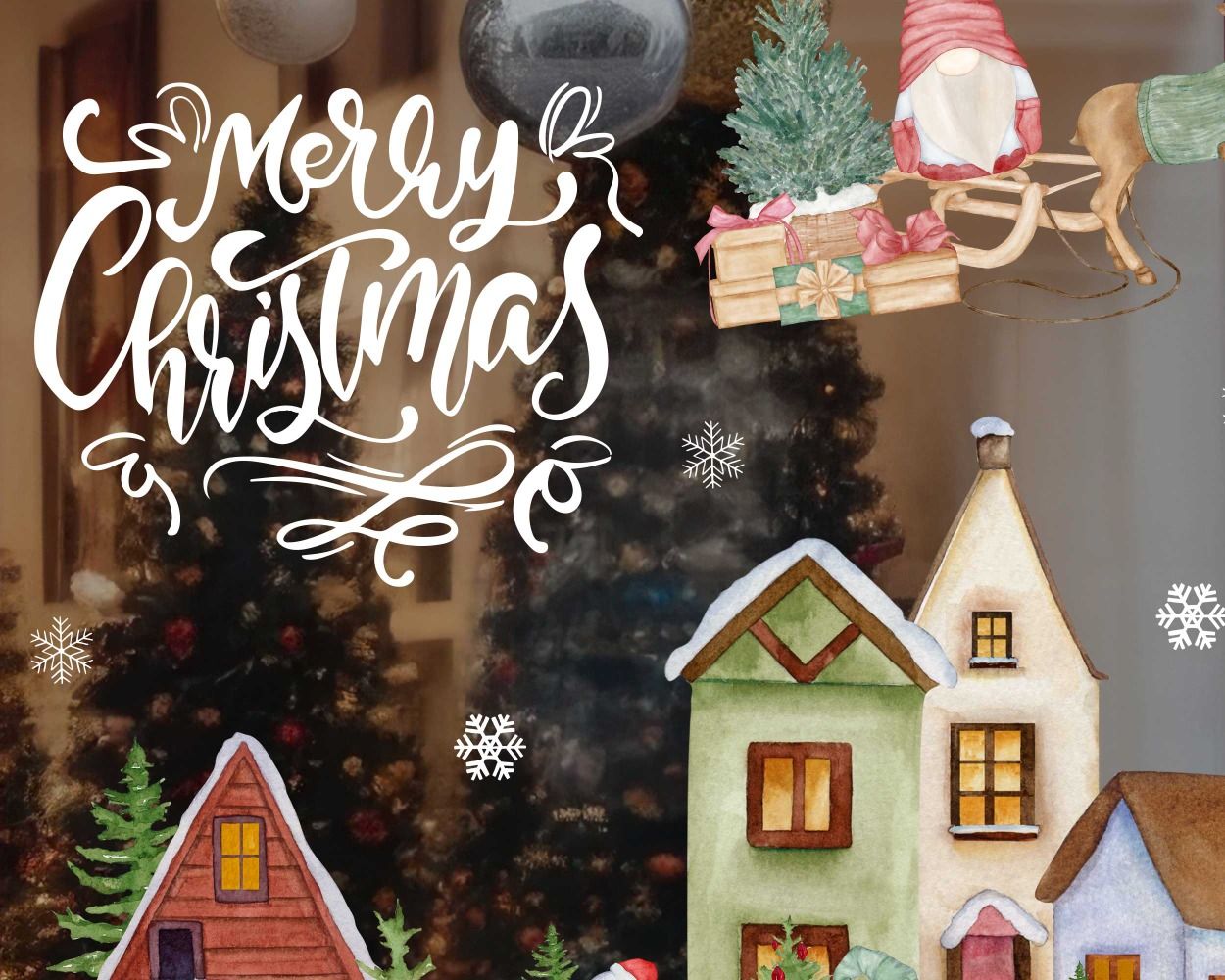 Merry Christmas Celebration Window Decorative Decals