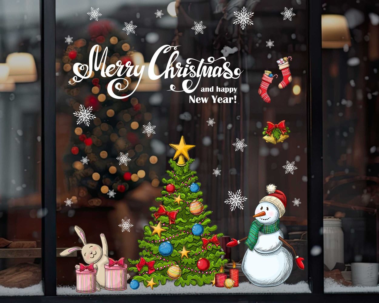 Best Merry Christmas Tree Snowman Decals for Window Decoration