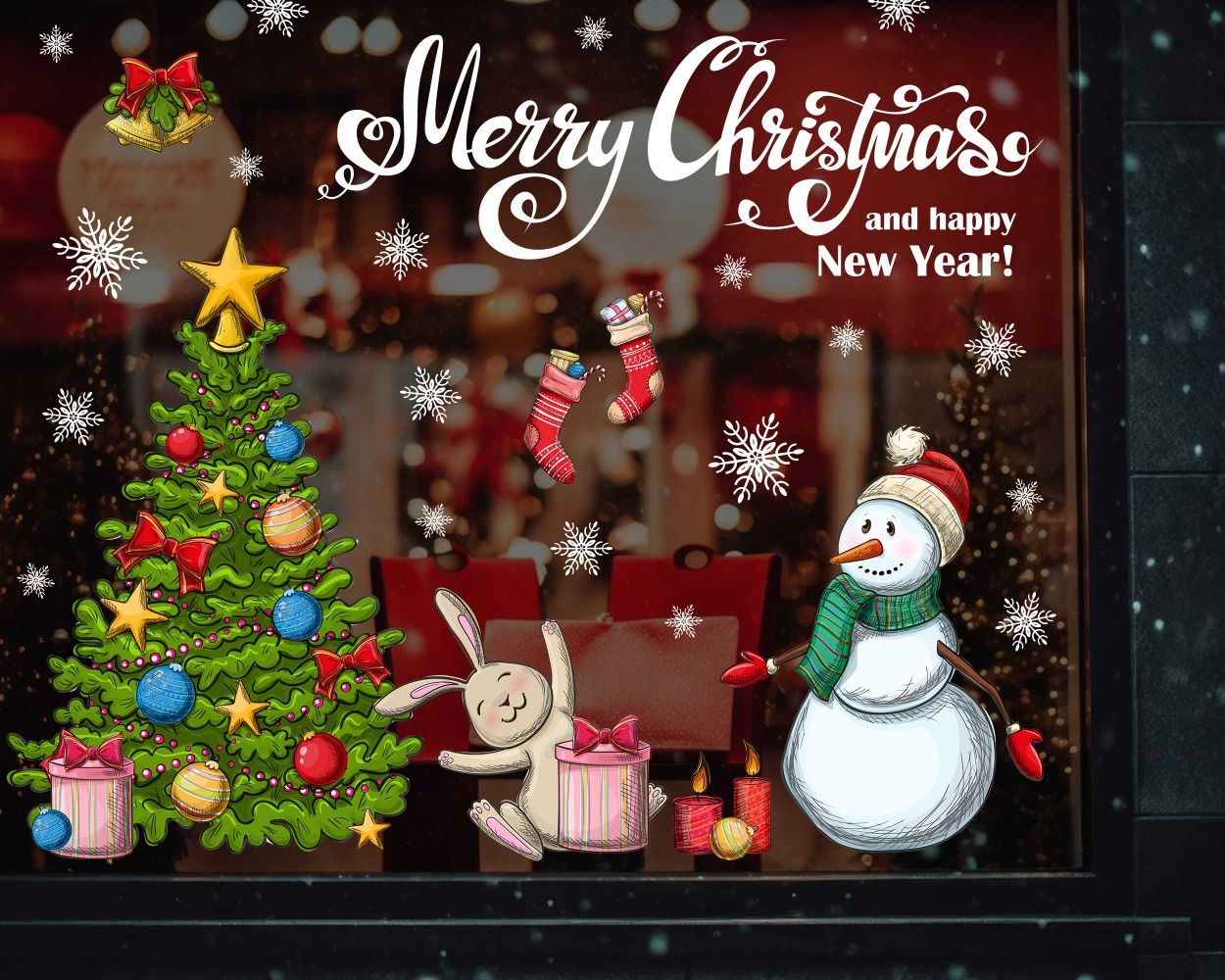 Best Merry Christmas Tree Snowman Decals for Window Decor