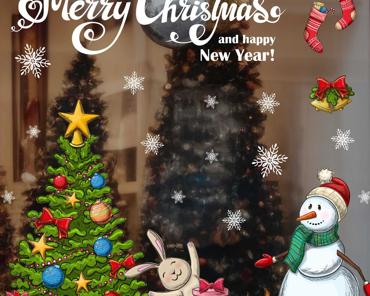 Best Merry Christmas Tree Snowman Stickers for Window Decoration