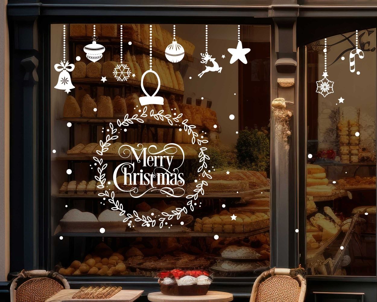 Best Creative Best Merry Christmas Ring Flower Decals For Window Glass Decoration