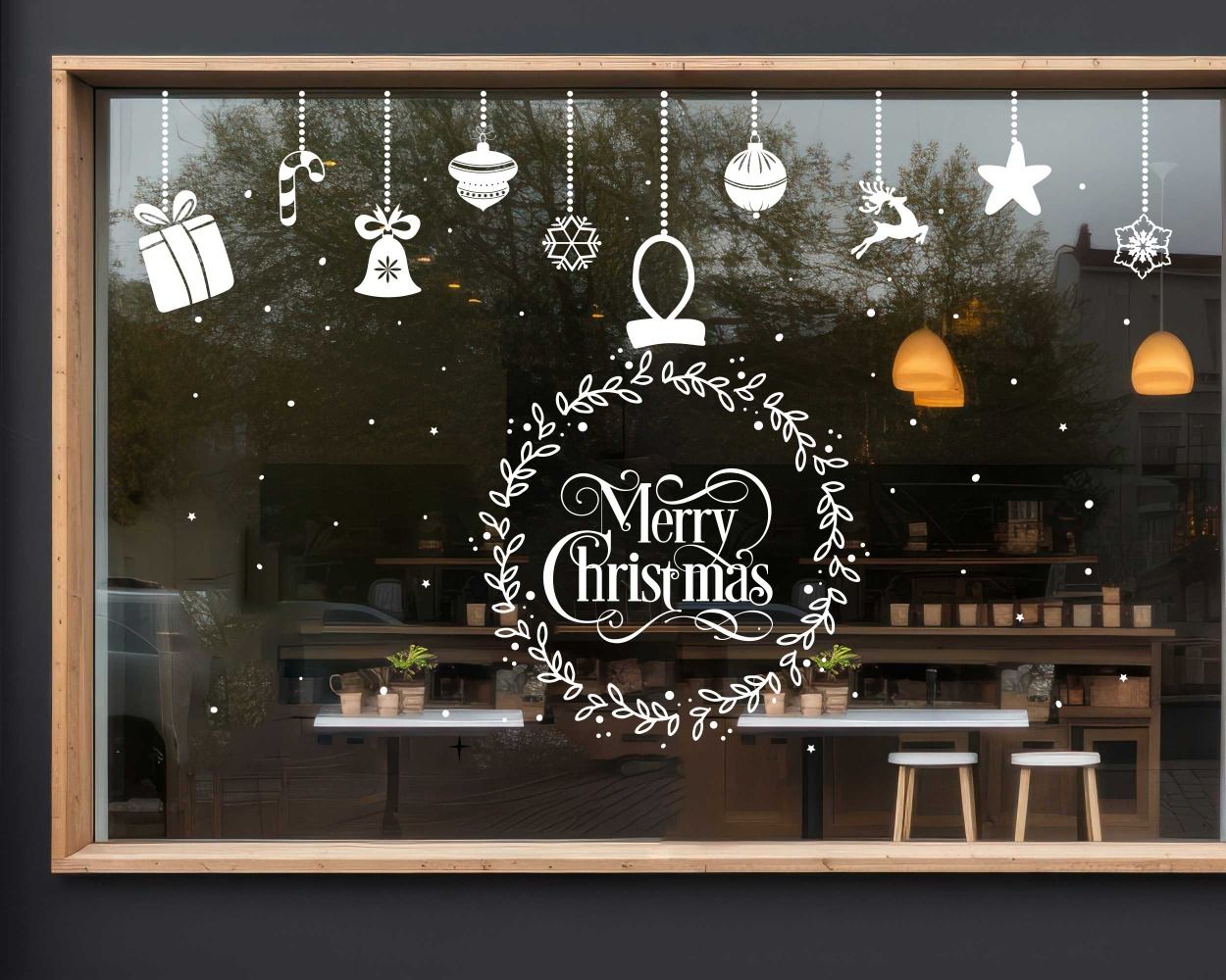 Creative Best Merry Christmas Ring Flower Stickers For Window Glass Decoration