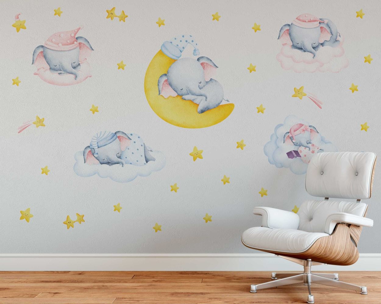 Sleeping Elephant On Moon Wall Stickers For Kids Room Decoration