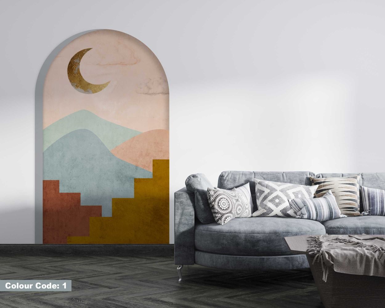 Best Stairs and Gold Moon Design Arch Wall Stickers
