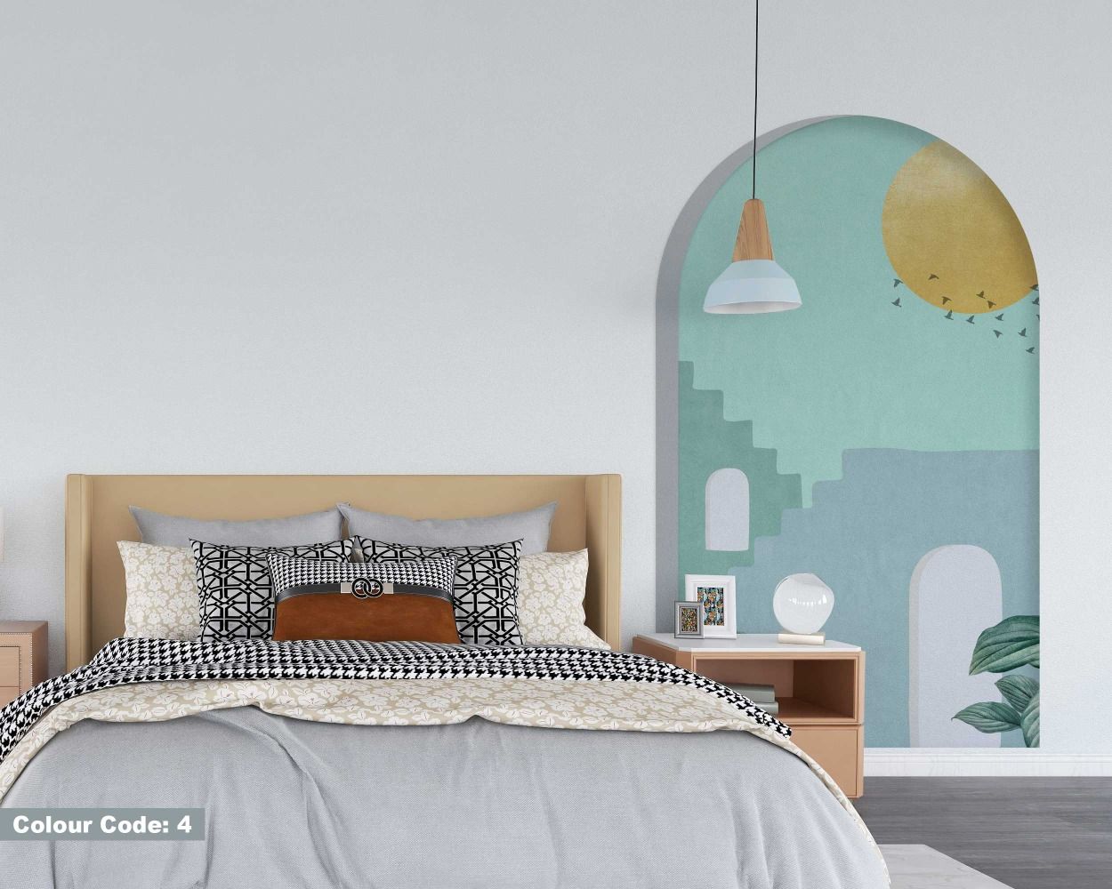 Minimalist Stairs and Sun Design Modern Arch Wall Decals