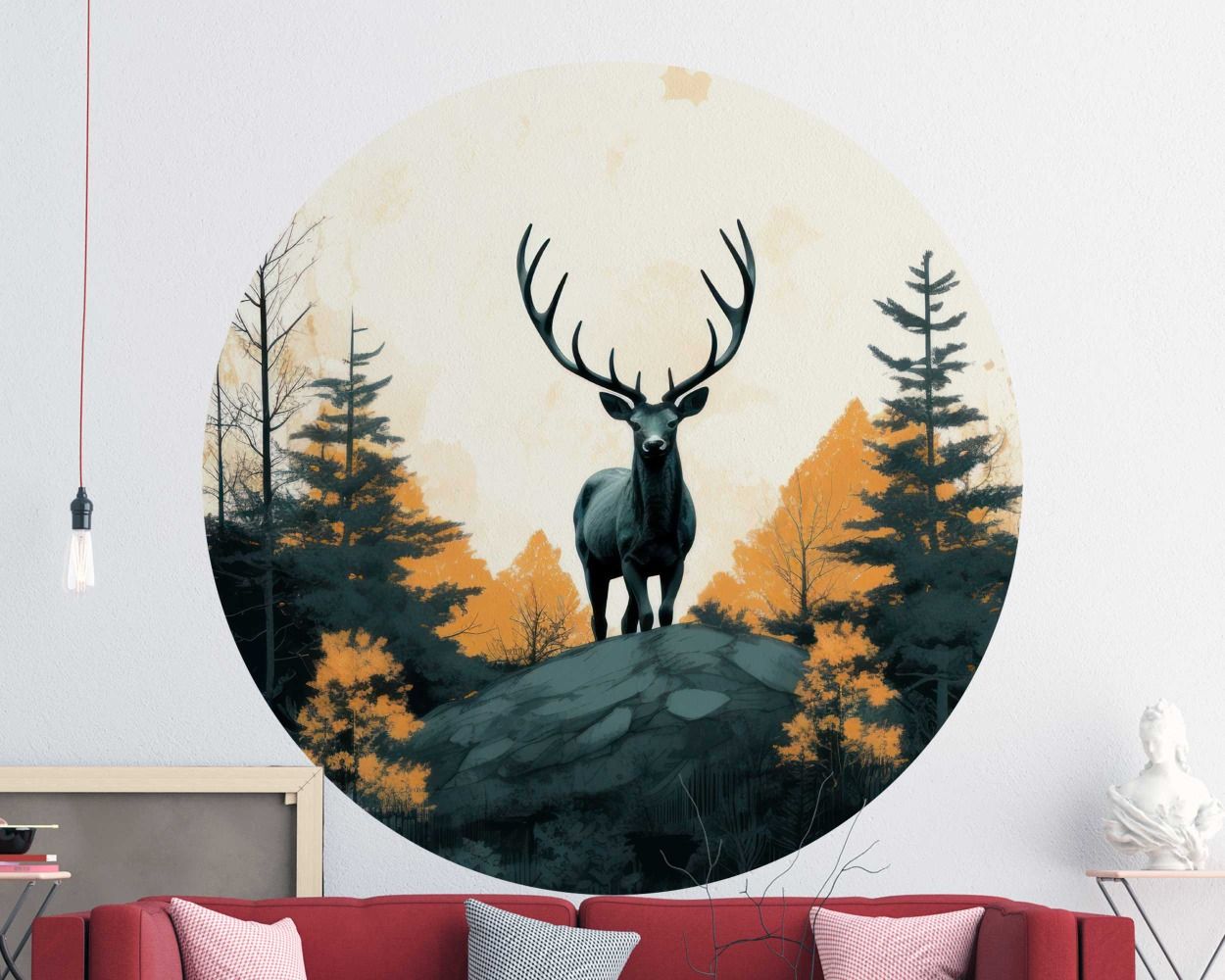Big Deer In Pine Forest Night Moon Wall Decals For Nursery Decoration 